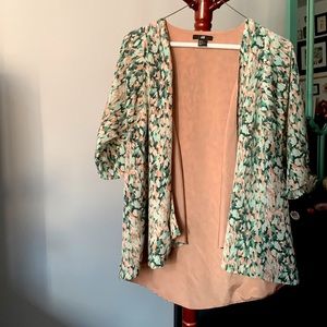 H&M Boho Mint Sage Emerald Peach Blush Patterned Silky Half Sleeve Duster Jacket